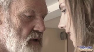 Old Young - Big Cock Grandpa Fucked by Teen she licks thick old man penis