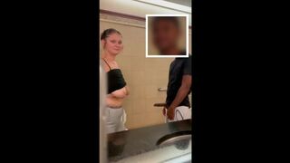 White girl Drool and gag all over BBC in Mall bathroom