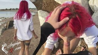 Babe Public Blowjob on Beach - Cum Swallow