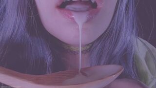 asmr condensed milk eating from glass