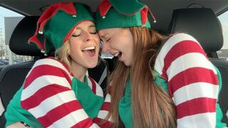 Nadia Foxx & Serenity Cox as Horny Elves cumming in drive thru with remote controlled vibrators / 4K