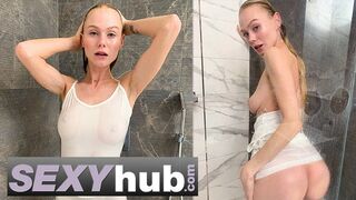 Lonely blonde beauty Nancy A lockdown isolation masturbation in the shower